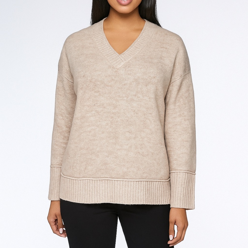 Kinross Cashmere Tan V Neck Sweater